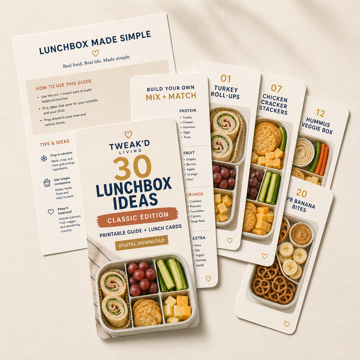 Classic printable lunch-card bundle and digital guide preview
